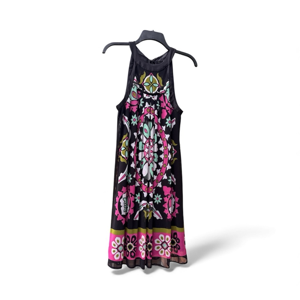 NICOLE BY NICOLE MILLER Halter Dress Black Pink Patterned Size 10 EUC